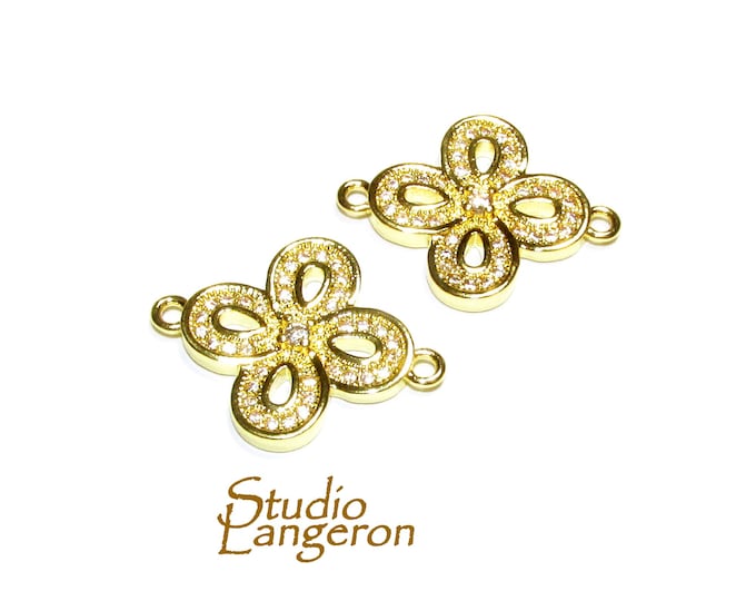 14K Gold filled connector with crystals 2.0x2.0 cm, gold filled link, Jewelry making, link connector - 1 piece