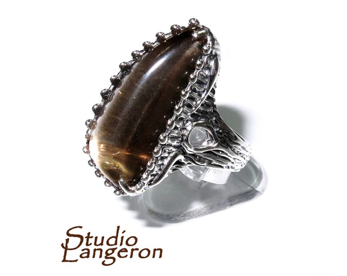 Statement Rauch topaz ring 925 sterling silver size 7 1/2, handmade ring, single copy, unique design, Rauch topaz, silver ring, gemstone