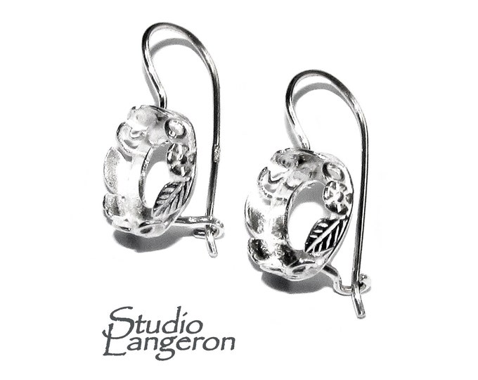 10 mm 925 sterling silver blank earrings with bezel cup, Jewelry making, Setting, bezel cup, base earrings, Silver - 1 pair (2 piece)