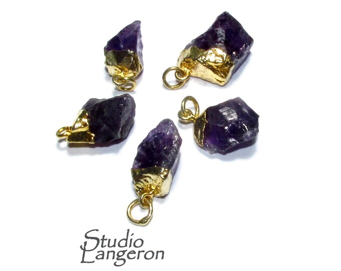 SALE!  Natural Amethyst, pendant size 10mm, Natural Amethyst, Natural Gemstone, Jewelry making - 5 pieces