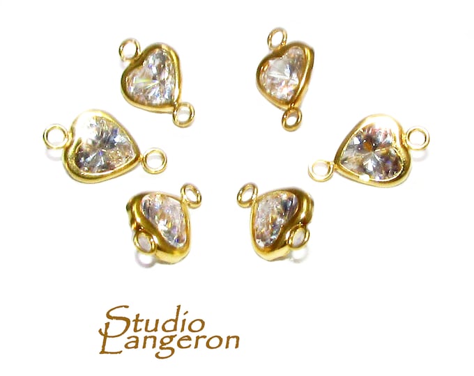 14K Gold Filled White topaz heart Link Connector size 11.5x7.0 mm, White topaz gold filled link, Connector, Jewelry making - 1 piece