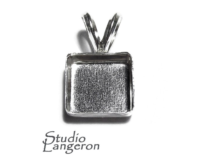 8x8 mm size 925 Sterling Silver blank pendant, Bezel cup, Jewelry making, Setting, Square bezel cup, Base pendant, Silver pendant - 1 piece