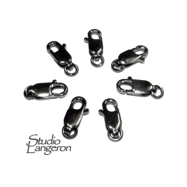 925 Sterling Silver Black Rhodium Plated Oval Lobster Clasp sizes 10 mm, Jewelry making, Lobster clasp, Black Rhodium, Silver 925 - 1 piece