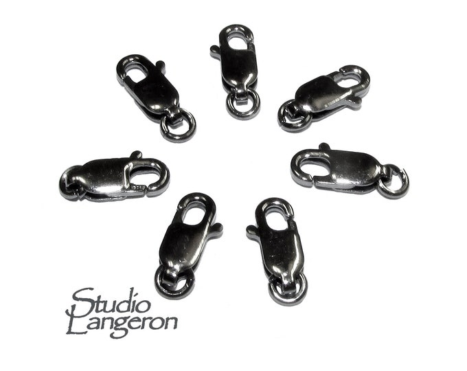 925 Sterling Silver Black Rhodium Plated Oval Lobster Clasp sizes 10 mm, Jewelry making, Lobster clasp, Black Rhodium, Silver 925 - 1 piece