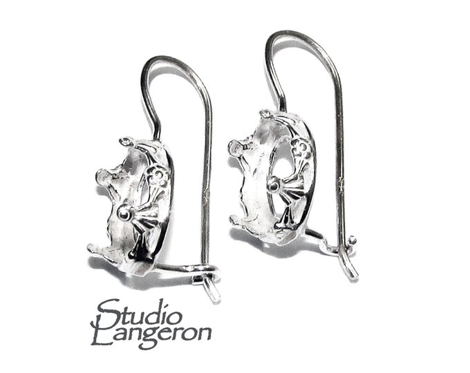 8x10 mm 925 sterling silver blank earrings with oval bezel cup, Setting, bezel cup, base earrings, Jewelry making - 1 pair (2 piece)