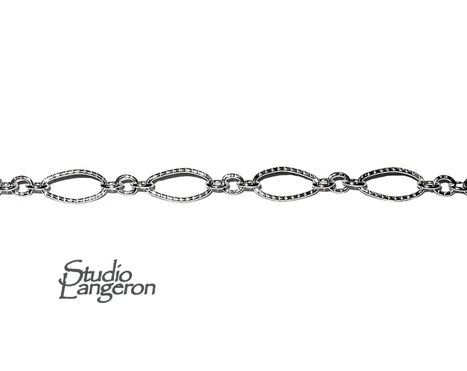 925 Sterling Silver 4.0 mm Patterned Oval Long & Short Chains, 925 silver chain, patterned silver chain, Jewelry making - 1 Ft (30 cm)