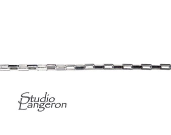 1.5 mm Sterling Silver rectangle cable chain, Jewelry making, silver shiny chain, Chain for jewelry, sterling silver - 1 Ft (30 cm)