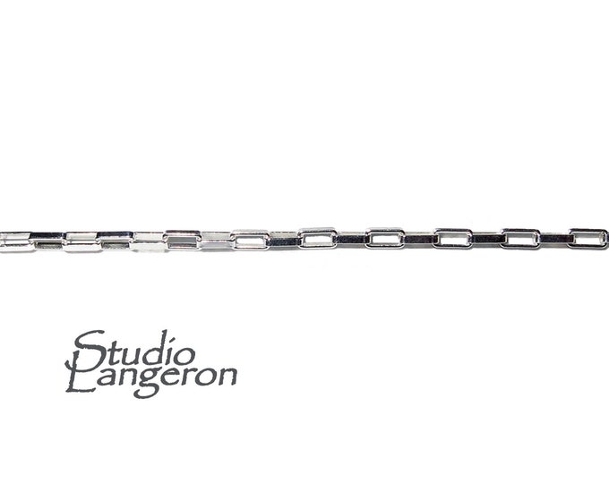 1.5 mm Sterling Silver rectangle cable chain, Jewelry making, silver shiny chain, Chain for jewelry, sterling silver - 1 Ft (30 cm)