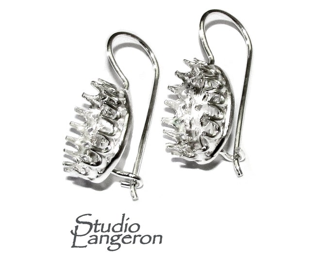 10x14 mm size 925 sterling silver blank earrings with bezel cup, Jewelry making, Setting, bezel cup, Base earrings - 1 pair (2 pieces)