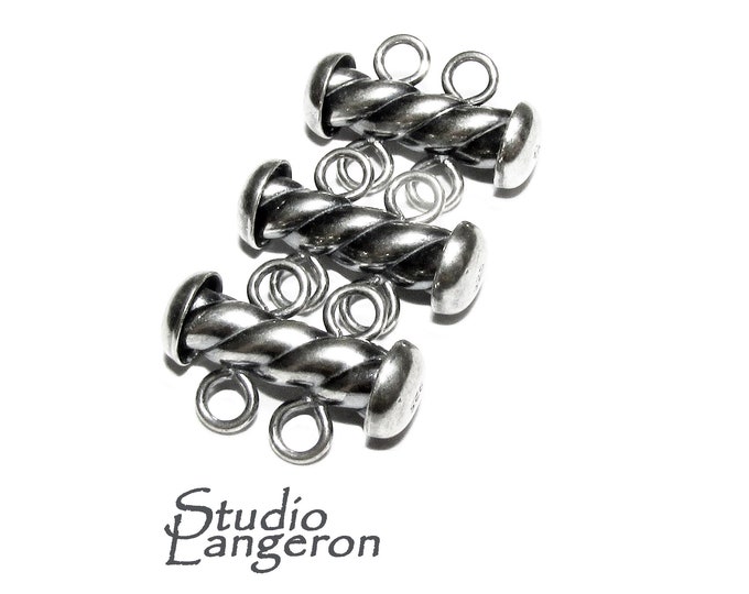925 Sterling Silver Oxidized Twisted Tube Bar Clasp 2-Hole size 4.3x16 mm, Silver Clasps, Slide Clasps, Jewelry making, Tube clasp - 1 piece