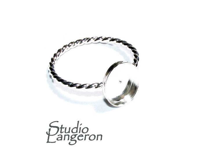 925 sterling silver twisted blank ring with oval bezel cup 8x10mm size 4, 5, 6, 7, 8, 9, 10, bezel cup, base ring, Jewelry making - 1 piece