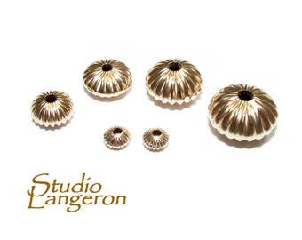 14K solid gold corrugated saucer beads size 3.5-9.8 mm, saucer gold beads, Jewelry making, solid gold beads, 14K solid gold - 1 piece