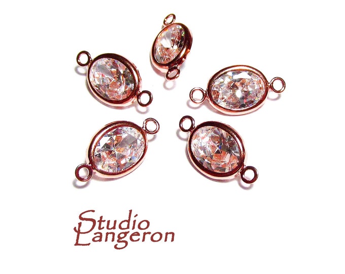 14K Rose Gold Filled White topaz oval Link Connector size 13.0x7.0 mm, Rose gold filled link, Link connector, Jewelry making - 1 piece