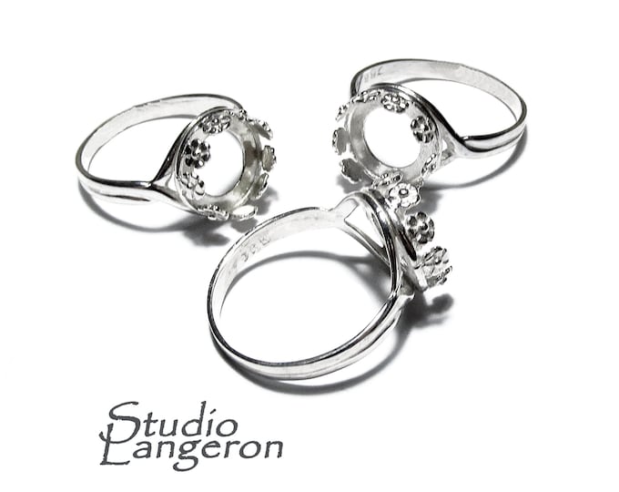 10 mm size 925 sterling silver blank ring with bezel cup size 4, 5, 6, 7, 8, Ring, bezel cup, base ring, Jewelry making, Setting - 1 piece