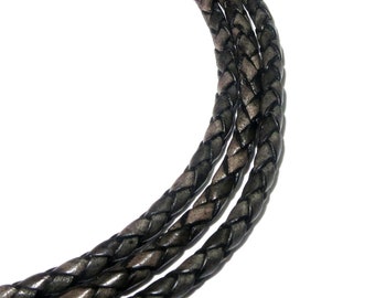 3.5 mm Natural Gray pearl braided leather cord, Natural leather cord, Leather braided cord, Natural leather, Jewelry making - 50 cm (1.7 Ft)