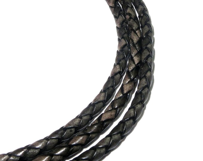3.5 mm Natural Gray pearl braided leather cord, Natural leather cord, Leather braided cord, Natural leather, Jewelry making - 50 cm (1.7 Ft)