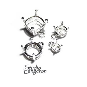 Montatura rotonda a 4 punte in argento Sterling 925 con misura dell'anello 4,0 - 14,0 mm, montatura rotonda in argento a forma di cestino, creazione di gioielli, montatura a punte - 1 pezzo