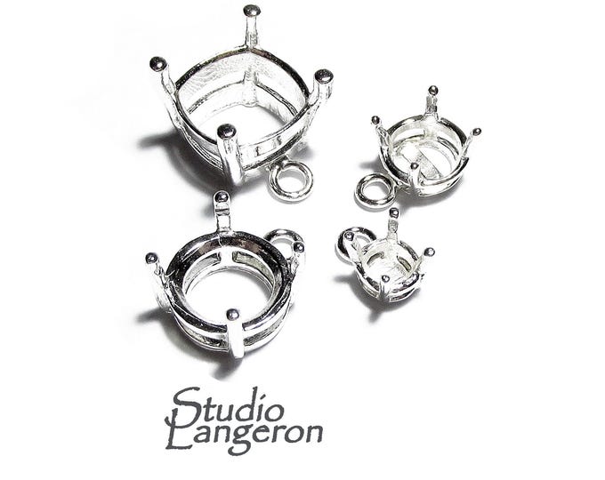 925 Sterling Silver Round 4-Prong Settings with ring size 4.0 - 14.0mm, Silver round basket setting, Jewelry making, Prong Setting - 1 piece