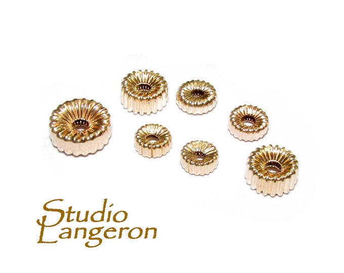 14K solid gold corrugated roundel beads size 3, 4, 4.7, 5, 6 mm, roundel gold beads, 14K gold beads, solid gold beads, 14K Gold - 1 piece