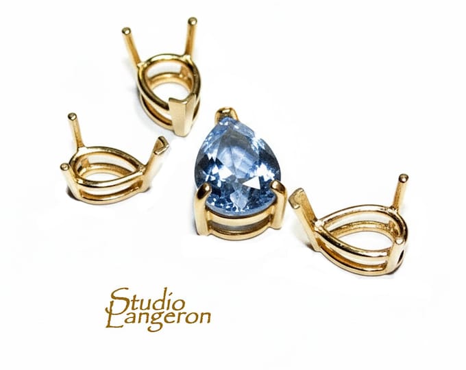 14K Solid gold Pear Basket 3-Prong Setting Size 5x3, 6x4, 7x5, 9x6mm, Bezel cup, Basket setting, Prong setting, Jewelry making - 1 piece