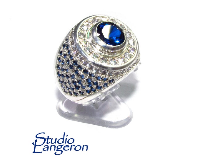 Statement blue topaz ring 925 sterling silver size 8 1/2, Handmade ring, single copy, 925 sterling silver, Natural topaz, Silver ring