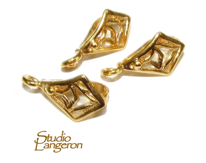 14K Yellow gold filled decorative rhombus Pendant Bail, Bail with hook, bail with loop, Bail gold filled, Jewelry making - 1 piece