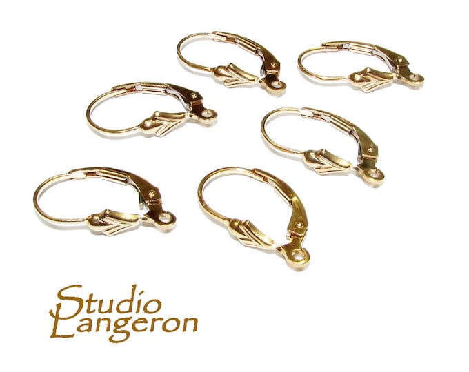 14K Yellow Gold Filled Fleur-de-Lis Lever Back Ear Wire with Open Ring, Jewelry making, Earrings gold filled, Earring components - 1 pair