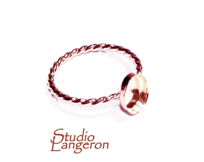 14K Rose gold filled twisted blank ring with bezel cup 6x8mm size 4, 5, 6, 7, 8, 9, 10, Base ring, Bezel cup, Jewelry making - 1 piece