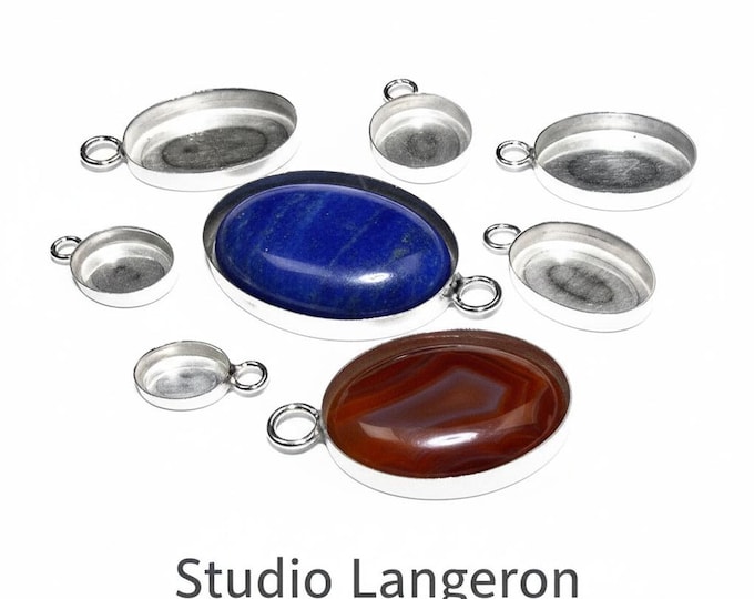 925 Sterling Silver Oval Bezel Cups, sizes 4x6 - 30x40 mm, Silver Bezel cups, Oval bezel cups, Jewelry making, Setting - 1 piece