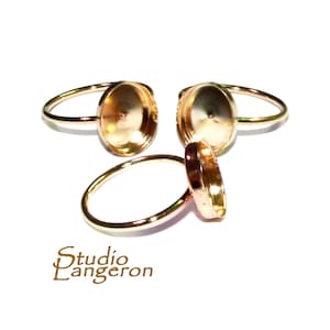 14K Yellow solid gold blank ring with bezel cup 10x12 mm size 4 - 10, Jewelry making, base ring, bezel cup, Solid gold ring - 1 piece