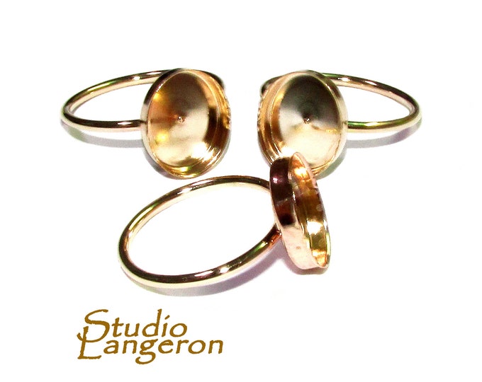 14K Yellow solid gold blank ring with bezel cup 10x12 mm size 4 - 10, Jewelry making, base ring, bezel cup, Solid gold ring - 1 piece