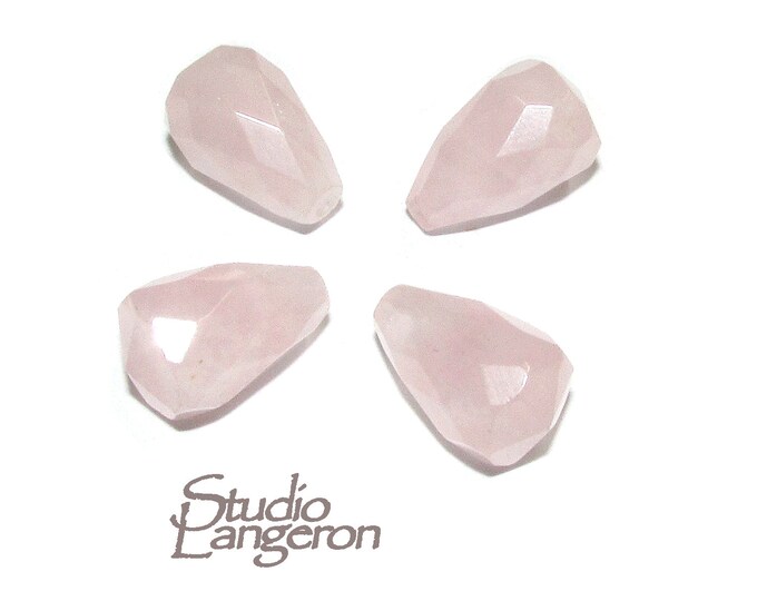 Natural Rose quartz Teardrop faceted Beads size 14x9 mm, Rose quartz beads, Half Drilled Beads, Jewelry making - 1 piece
