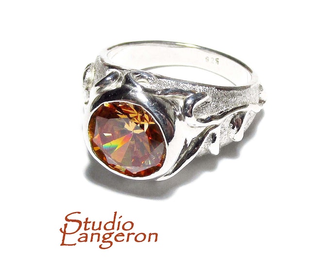Champagne topaz ring 925 sterling silver size 5, handmade ring, single copy, Statement ring, Champagne topaz, silver ring, gemstone