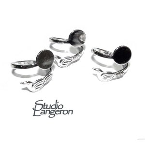 Anello bianco aperto in argento sterling 925 con una piattaforma per l&#39;incollaggio 10 mm, anello in argento, anello di base, Creazione di gioielli, Impostazione, Incollaggio - 1 pezzo