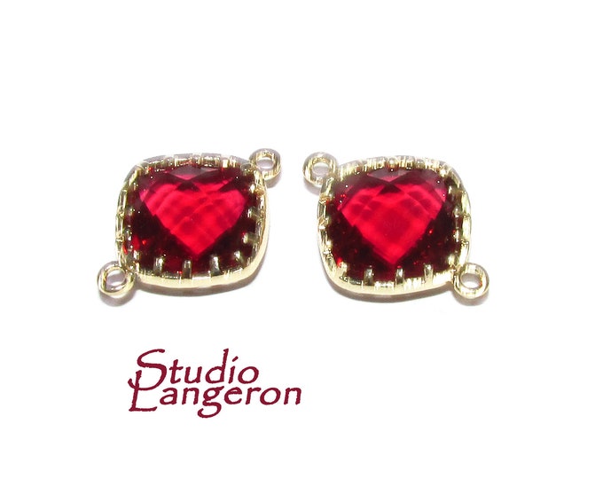 14K Gold Filled Checkerboard garnet cushion Link Connector size 13x18 mm, gold filled link, Jewelry making, Link Connector - 1 piece