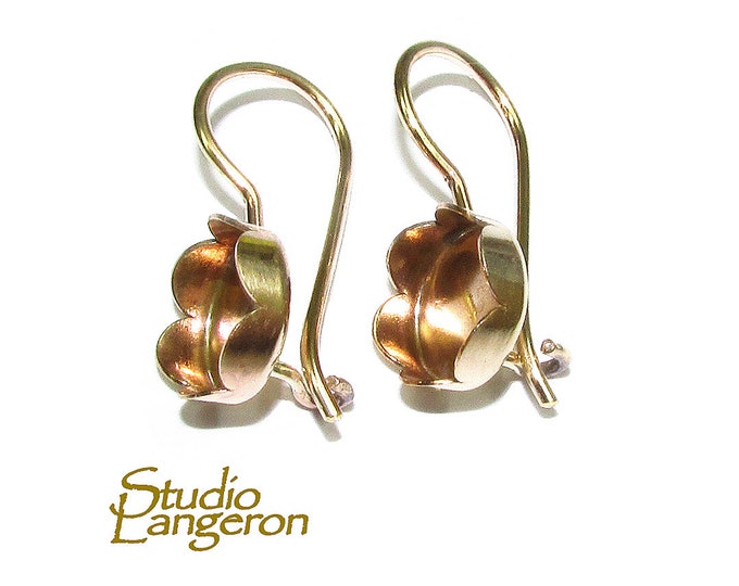 14K Yellow gold filled blank earrings with flower bezel cup 8 mm, Jewelry making, Setting, bezel cup, base earrings - 1 pair (2 piece)