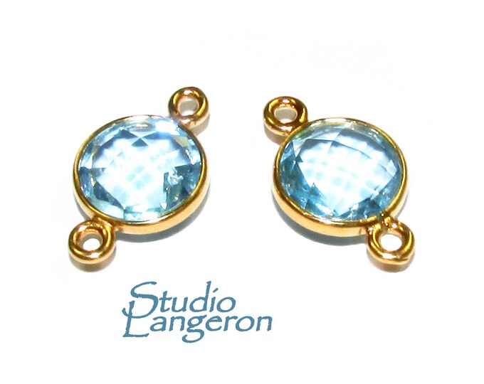14K Gold Filled Checkerboard Aquamarine Round Link Connector size 15x9 mm, Aquamarine gold filled link, Jewelry making, Connector - 1 piece