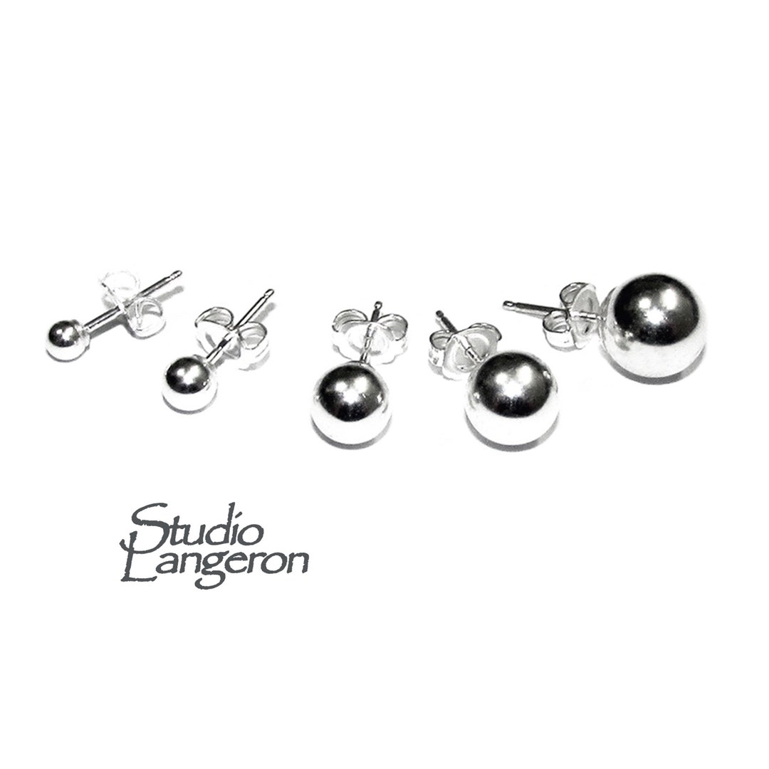 925 Sterling Silver Ball Post Earrings Size 3 4 6 7 8 10 Etsy