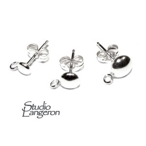 925 Sterling Silver Hollow Button Post Earrings size 3, 4, 5 mm with Open Ring, Jewelry making, earring button post - 1 pair (2 pieces)