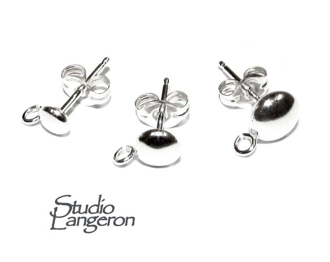 925 Sterling Silver Hollow Button Post Earrings size 3, 4, 5 mm with Open Ring, Jewelry making, earring button post - 1 pair (2 pieces)