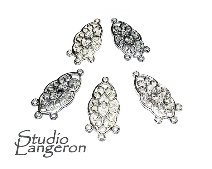 6 pcs/pkg Filigree Connector Antique Silver Tone, Silver tone, Charms, Connector, Nickel Free, Zinc Alloy Metal, Filigree link, Findings