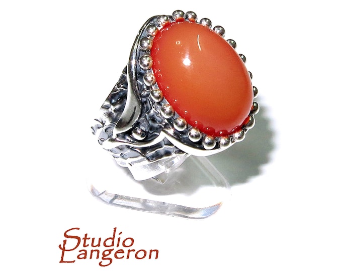 Statement Natural opal ring 925 sterling silver size 7, Handmade ring, single copy, silver, Orange opal, silver ring, Statement ring