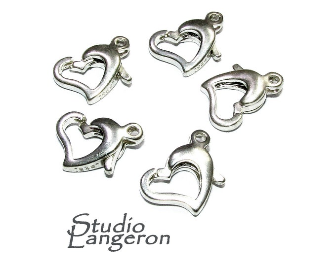 925 Sterling Silver Heart Clasp with Ring size 9.5x8.0mm, Heart Spring Clasp, Sterling silver, Silver clasp, Jewelry making - 1 piece