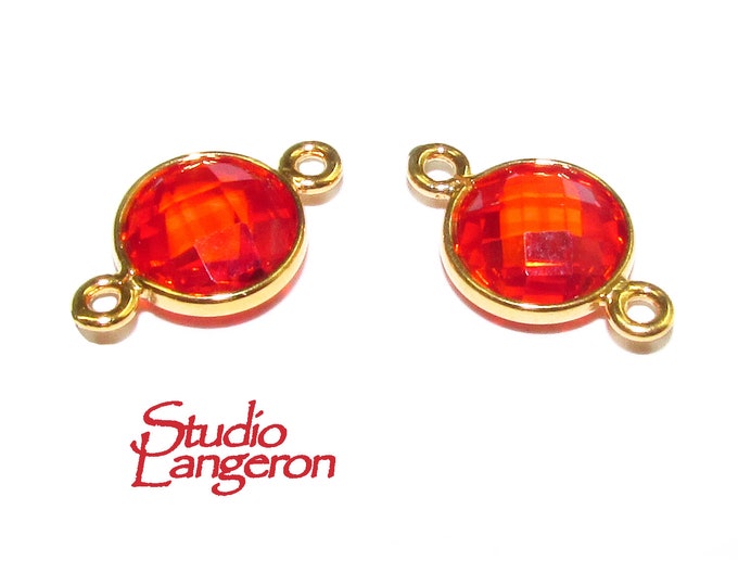 14K Gold Filled Checkerboard Red Topaz Round Link Connector size 15x9 mm, Jewelry making, gold filled Link connector, Connector - 1 piece