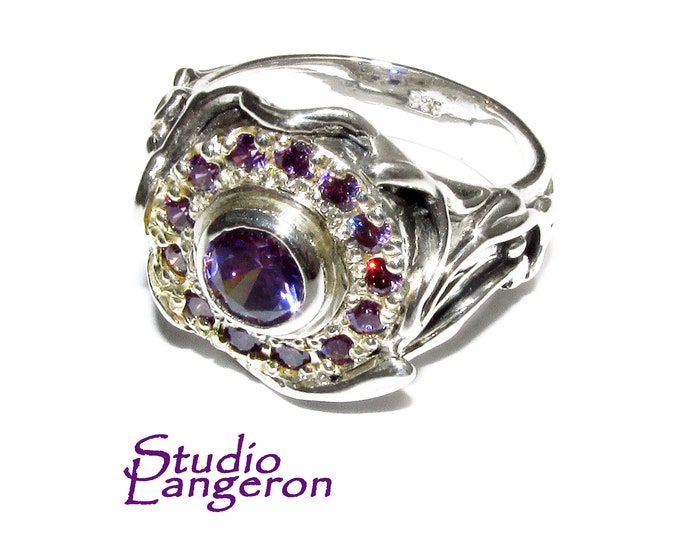 Statement Amethysts ring 925 sterling silver size 6 1/2, Handmade ring, single copy, sterling silver, Amethysts, silver ring, Amethyst ring
