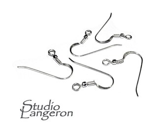 925 Sterling Silver Hammered Ear Wire with Loop Bead and Coil, Silver earrings, Jewelry making, Earring components - 1 pair (2 pieces)