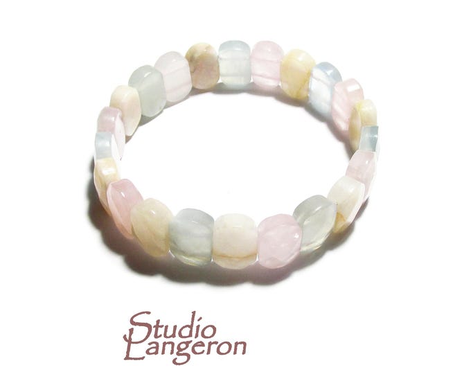 Natural Stone Morganite Square Beads Bracelets, Faceted Rectangle Strand Bangle For Women, Gemstone, Jewelry Gifts, Morganite