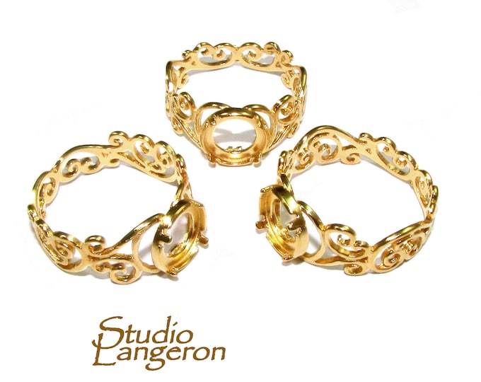 14K Yellow gold filled filigree blank ring with bezel cup 8 mm, base ring, Gold filled bezel cup, Mounting ring, Jewelry making - 1 piece