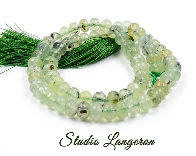 SALE!  Natural Prehnite Gemstone rondelle Beads size 6x8mm 1 strand 33cm (13 inch) long, Natural Prehnite, Jewelry making - 1 strand