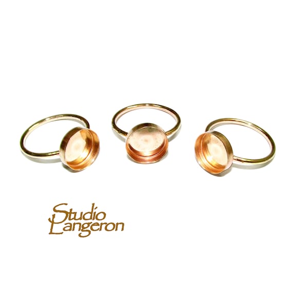 14K Yellow Gold Filled Blank Ring With Bezel Cup 10mm Size 11